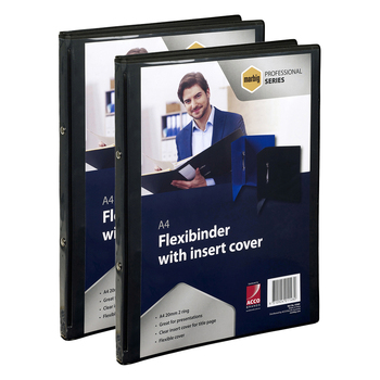 2PK Marbig Professional Flexibinder 2-Ring A4 Binder - Black