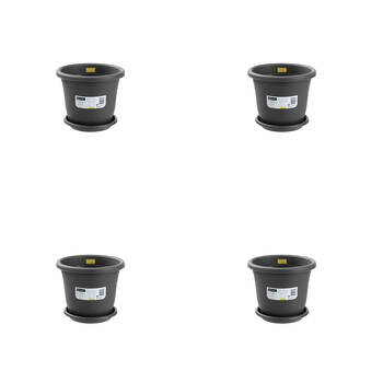 4PK Boxsweden Classic Plastic Planter Pot 29cm w/ Saucer 29x29x24cm Assorted