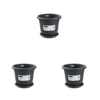 3PK Boxsweden Plastic Planter Pot 33cm w/ Saucer 33.5x33.5x28.5cm Assorted
