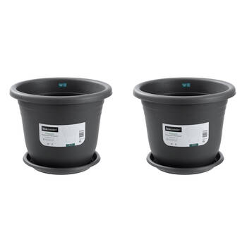 2PK Boxsweden Classic Plastic Planter Pot 46cm w/ Saucer Assorted 46x46x37cm