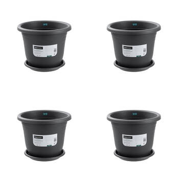 4PK Boxsweden Classic Plastic Planter Pot 46cm w/ Saucer Assorted 46x46x37cm