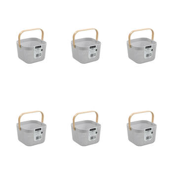 6PK Boxsweden Mesh Plastic Basket Wood Handle Small 20x20x15cm Assorted