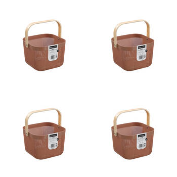 4PK Boxsweden Mesh Plastic Basket Wood Handle Medium 24.5x24.5x18cm Assorted
