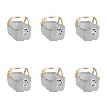 6PK Boxsweden Mesh Plastic Basket Wood Handle Large 40x24.5x18cm Assorted
