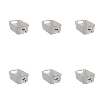 6PK Boxsweden Mesh Plastic Basket Wood Handle Small 26.5x18x12cm Assorted