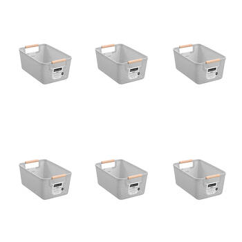 6PK Boxsweden Mesh Plastic Basket Wood Handle Medium 31x20x14cm Assorted