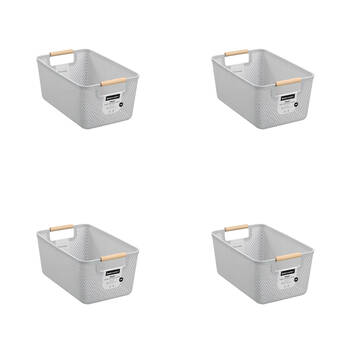 4PK Boxsweden Mesh Plastic Basket Wood Handle Large 35x22x16cm Assorted