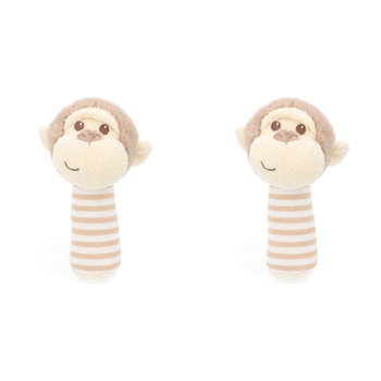 2PK Keeleco Baby 14cm Monkey Stick Rattle Soft Animal Plush Kids Toy - Beige