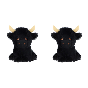 2PK Keeleco Shaggy Cow Soft Stuffed Plush Kids Toy 18cm - Black 3+