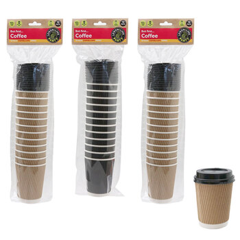 3x 12PK Lemon & Lime 280ml Ripple Wall Coffee Cups w/ Lids Assorted