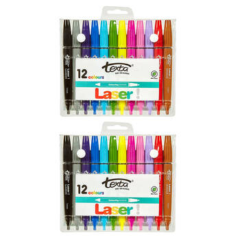 2x 12pc Texta Laser 1mm Kids Colouring Markers Non Toxic Arts Drawing Colours