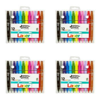 4x 12pc Texta Laser 1mm Kids Colouring Markers Non Toxic Arts Drawing Colours