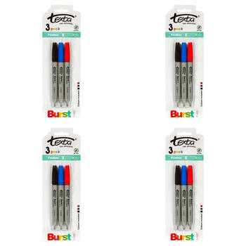 12pc Texta Non-Toxic Fineliner 0.4mm Pens Black/Blue/Red