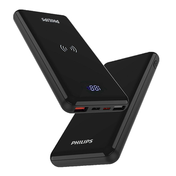 Philips 10000mAh PD/QC3 USB-A/USB-C Qi Wireless Charging Power Bank - Black