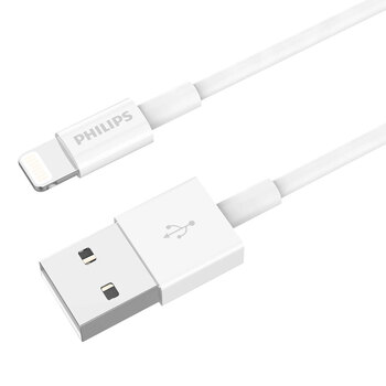 Philips 2m USB-A to Lightning Charging Cable Mfi Certified Connector For iPhone White