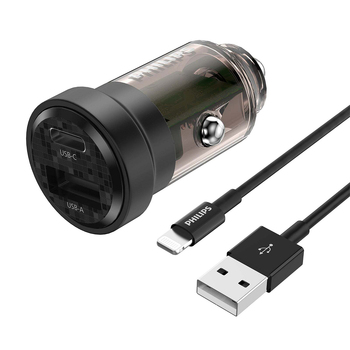 Philips 24W Ultra Fast Car Mount Charger w/ USB-A to Mfi Certified Lightning Cable Black