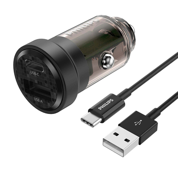 Philips 24W Ultra Fast Car Mount Charger w/ USB-A to USB-C Cable Black