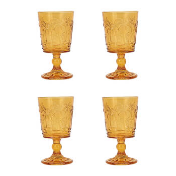 4pc Annabel Trends Goblet Glass Palm Tree Cup Set 16cm - Amber