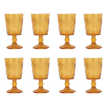 8pc Annabel Trends Goblet Glass Palm Tree Cup Set 16cm - Amber