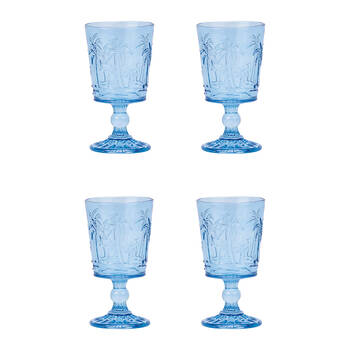 4pc Annabel Trends Goblet Glass Palm Tree Cup Set 16cm - Blue