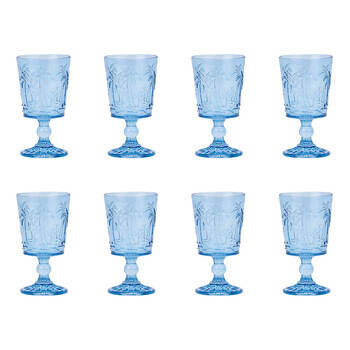 8pc Annabel Trends Goblet Glass Palm Tree Cup Set 16cm - Blue