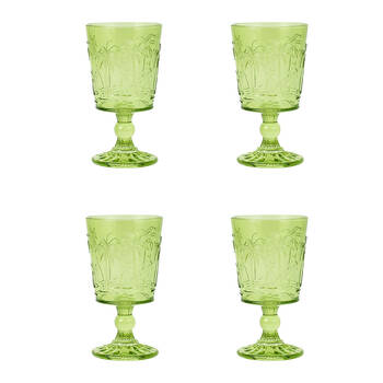 4pc Annabel Trends Goblet Glass Palm Tree Cup Set 16cm - Green