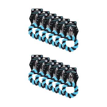 12PK Paws and Claws Twisty Chew Ring Toy 18x4.5x4.5cm Woven Rope Assorted
