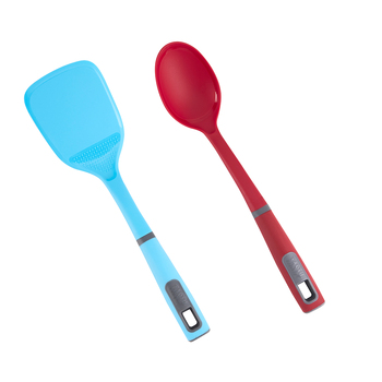 2pc Tasty Non-Stick Solid Turner & Spoon Cooking Utensil Set Blue/Red