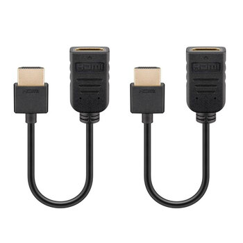 2x Goobay 10cm Male to Female HDMI Flex Adapter Connector - Black