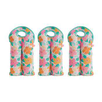 3PK Annabel Trends Neoprene Double Bottle Bag 24x38cm - Hibiscus
