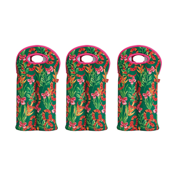 3PK Annabel Trends Neoprene Double Bottle Bag 24x38cm - Jungle Snake