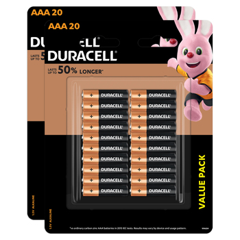 2x 20pc Duracell Coppertop AAA Alkaline Battery Pack Single Use