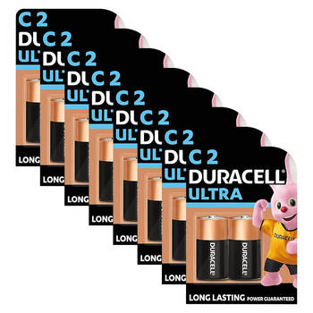 8x 2pc Duracell Ultra C Battery Pack Single-Use Long Lasting Batteries