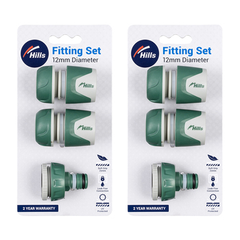 2x 3pc Hills 12mm Plastic Garden Watering Hose Fitting Set