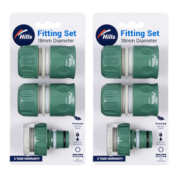 2x 3pc Hills 18mm Plastic Garden Watering Hose Fitting Set