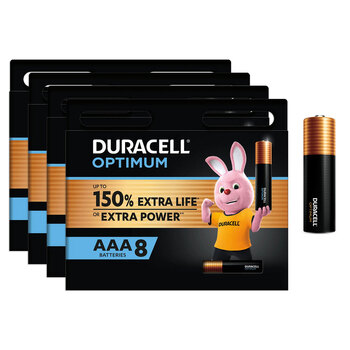 4x 8pc Duracell Optimum Alkaline AAA Battery Pack Single Use