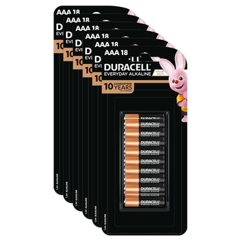 6x 18pc Duracell Everyday AAA Alkaline Battery Pack Single Use