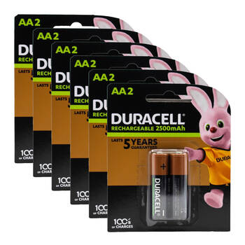 6x 2pc Duracell AA Size Alkaline Battery Pack 2500mAh Rechargeable Batteries