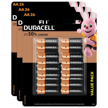 3x 26pc Duracell Coppertop AA Alkaline Battery Pack Single Use
