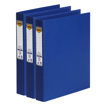 3PK Marbig PE/Linen 4 D-Ring 25mm A4 Binder File Organiser - Blue