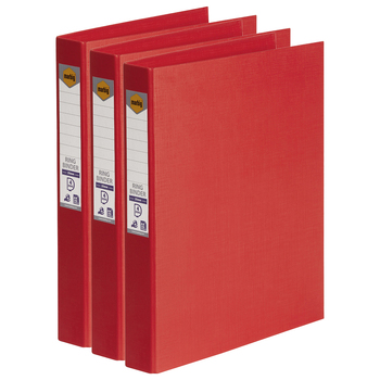 3PK Marbig PE/Linen 4 D-Ring 25mm A4 Binder File Organiser - Red
