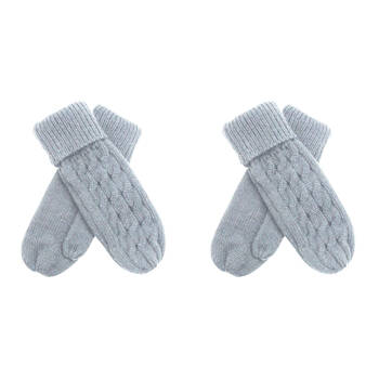 2PK Wicked Sista Acrylic Knitted Weave Mittens One Size - Light Grey