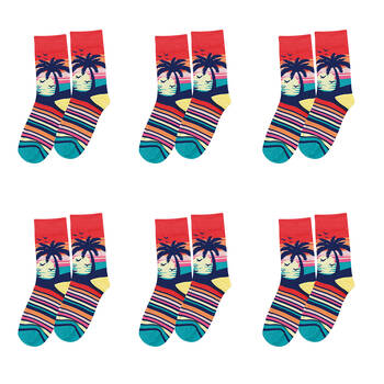 6PK Wicked Sista Cotton Stretchable Tropical Socks One Size 6-10
