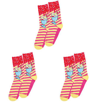 3PK Wicked Sista Cotton Stretchable Sundae Socks One Size 6-10