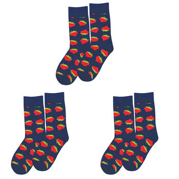 3PK Wicked Sista Cotton Stretchable Strawberry Socks One Size 6-10