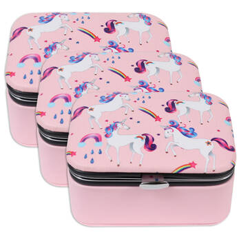 3PK Wicked Sista Unicorn Rainbows Deluxe Jewellery Hard Cover Travel Case 8x4cm
