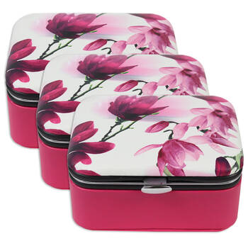 3PK Wicked Sista Magnolia Deluxe Jewellery Hard Cover Travel Case 8x4cm Red