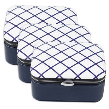 3PK Wicked Sista Criss Cross Deluxe Jewellery Hard Cover Travel Case 8x4cm Navy