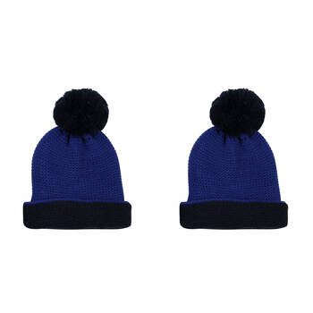 2PK Foote Street Two Tone Beanie With Pom Pom For Kids M/L - Blue 7Y-10Y