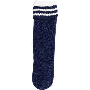 Wicked Sista Slipper Socks Chenille Braid w/ Stripe One Size - Navy
